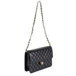 Pre Owned Chanel Black Quilted Lambskin Vintage Classic Flap Bag