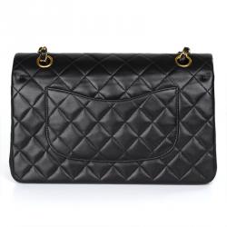Pre Owned Chanel Black Quilted Lambskin Medium Vintage Classic Double Flap Bag