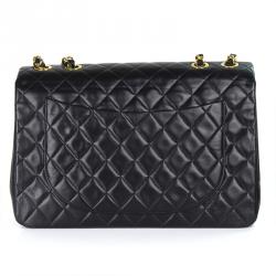 Pre Owned Chanel Black Quilted Lambskin Maxi Jumbo Vintage Classic Flap Bag