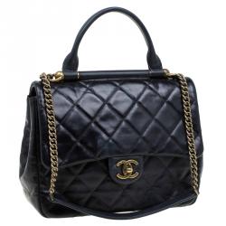 Pre Owned Chanel Black Quilted Leather Small Flap Top Handle Bag