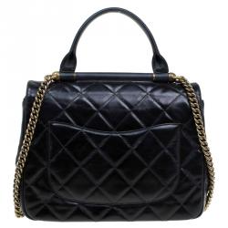 Pre Owned Chanel Black Quilted Leather Small Flap Top Handle Bag