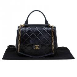 Pre Owned Chanel Black Quilted Leather Small Flap Top Handle Bag