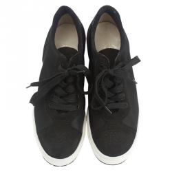 Pre Owned Chanel Black Suede and Nylon CC Platform Sneakers Size 38