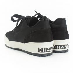Pre Owned Chanel Black Suede and Nylon CC Platform Sneakers Size 38