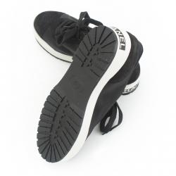 Pre Owned Chanel Black Suede and Nylon CC Platform Sneakers Size 38