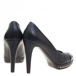 Pre Owned Chanel Black Leather CC Cap Toe Chain Detail Platform Pumps Size 41