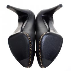 Pre Owned Chanel Black Leather CC Cap Toe Chain Detail Platform Pumps Size 41