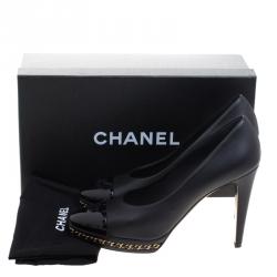 Pre Owned Chanel Black Leather CC Cap Toe Chain Detail Platform Pumps Size 41