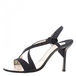 Chanel Black Canvas Cross Strap Sandals Size 38