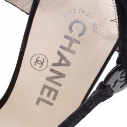 Chanel Black Canvas Cross Strap Sandals Size 38