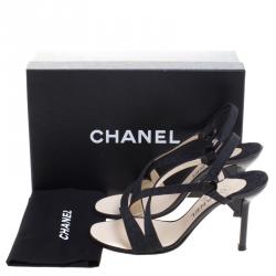 Chanel Black Canvas Cross Strap Sandals Size 38