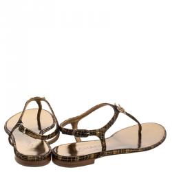 Pre Owned Chanel Black Metallic Suede Crystal CC Thong Flat Sandals Size 37.5