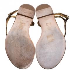 Pre Owned Chanel Black Metallic Suede Crystal CC Thong Flat Sandals Size 37.5