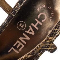 Pre Owned Chanel Black Metallic Suede Crystal CC Thong Flat Sandals Size 37.5