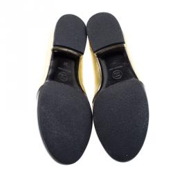 Pre Owned Chanel Gold Crackled Metallic Leather CC Cap Toe Smoking Slippers Size 37