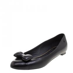 Pre Owned حذاء فلات شانيل جلد أسود بفيونكة مزينة مقاس 39