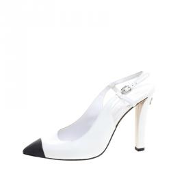 Chanel Monochrome Leather Cap Toe CC Embellished Slingback Sandals Size 40