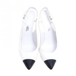 Chanel Monochrome Leather Cap Toe CC Embellished Slingback Sandals Size 40