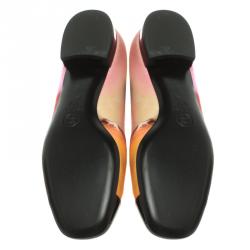 Pre Owned Chanel Watercolor Silk and Leather Cap Toe Ballet Flats Size 37.5