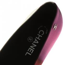 Pre Owned Chanel Watercolor Silk and Leather Cap Toe Ballet Flats Size 37.5