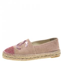 Pre Owned  حذاء إسبادريل شانيل ترتر CC كانفاس وردي مقاس 37