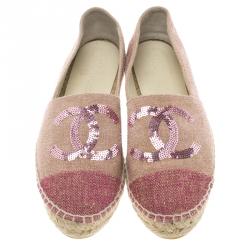 Pre Owned  حذاء إسبادريل شانيل ترتر CC كانفاس وردي مقاس 37