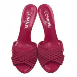 Chanel Pink Leather Wedge Slides Size 39