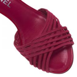 Chanel Pink Leather Wedge Slides Size 39