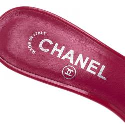 Chanel Pink Leather Wedge Slides Size 39