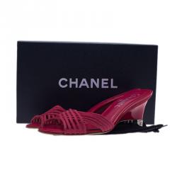 Chanel Pink Leather Wedge Slides Size 39