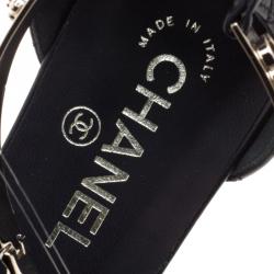 Chanel Black Quilted Leather Charm Embellished Sandals Size 39