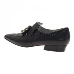 Pre Owned حذاء شانيل جلد أسود مرصع لوفرز مقاس 38