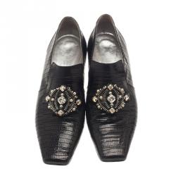 Pre Owned حذاء شانيل جلد أسود مرصع لوفرز مقاس 38