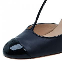 مملوكة مسبقًا حذاء كعب عالي شانيل ماري جين شريط T جلد أسود مقاس 38