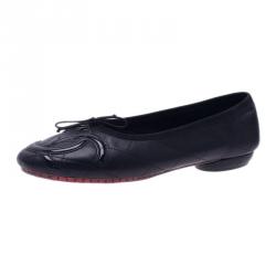 مملوكة مسبقًا Chanel Black Leather CC Cambon Ballet Flats Size 39.5