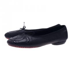 مملوكة مسبقًا Chanel Black Leather CC Cambon Ballet Flats Size 39.5