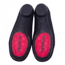 مملوكة مسبقًا Chanel Black Leather CC Cambon Ballet Flats Size 39.5