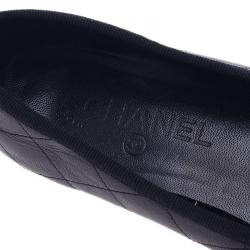 مملوكة مسبقًا Chanel Black Leather CC Cambon Ballet Flats Size 39.5