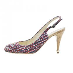 Chanel Red and Blue Slingback Sandals Size 40