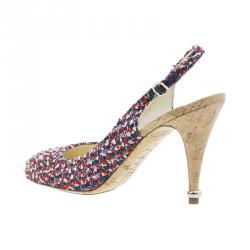 Chanel Red and Blue Slingback Sandals Size 40