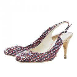 Chanel Red and Blue Slingback Sandals Size 40