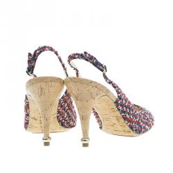 Chanel Red and Blue Slingback Sandals Size 40