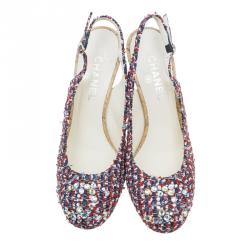 Chanel Red and Blue Slingback Sandals Size 40