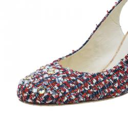 Chanel Red and Blue Slingback Sandals Size 40