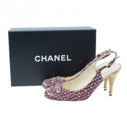 Chanel Red and Blue Slingback Sandals Size 40