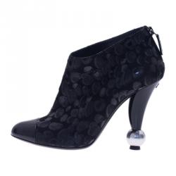 Chanel Black Suede and Leather Ankle Boots Size 38.5