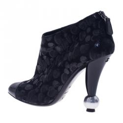 Chanel Black Suede and Leather Ankle Boots Size 38.5