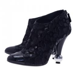 Chanel Black Suede and Leather Ankle Boots Size 38.5