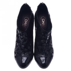 Chanel Black Suede and Leather Ankle Boots Size 38.5
