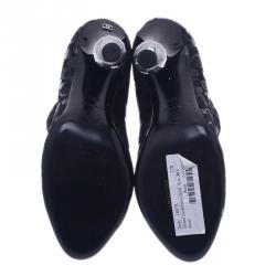 Chanel Black Suede and Leather Ankle Boots Size 38.5